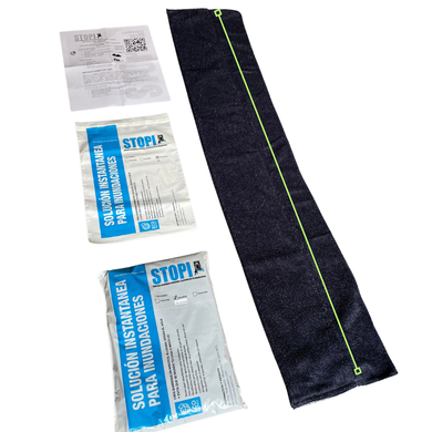 Imagen de vista superior mostrando longitud al igual que su bolsa e instructivo con la ceja marcada STOPI.MX