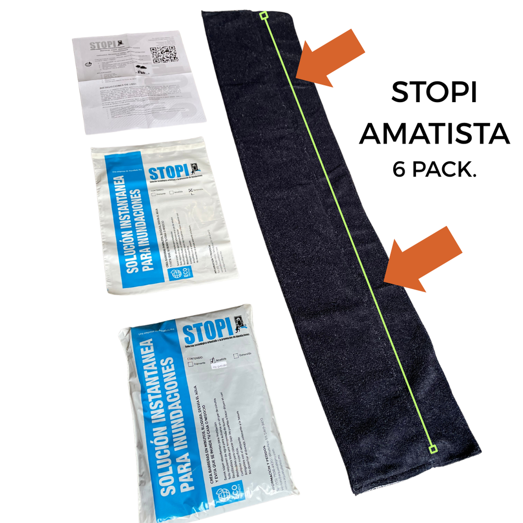 Imagen de vista superior mostrando longitud al igual que su bolsa e instructivo con la ceja marcada STOPI.MX